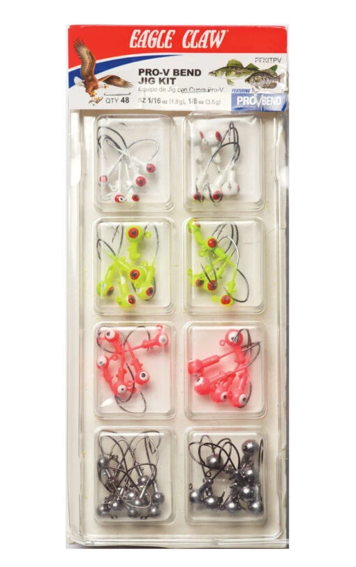 Eagle Claw Pro-V Bend Jig Kit 48-Piece Jighead Assortment -Fishing Gear Shop 31359534563417