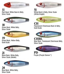 MirrOlure Big Game Series 77M Sinking Twitchbait -Fishing Gear Shop 77MR Color Chart