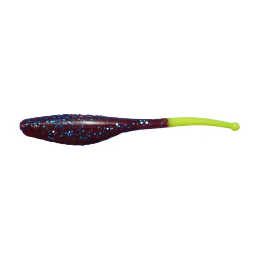 KWigglers Ball Tail Shad -Fishing Gear Shop KWigglers Ball Tail Shad Plum Blue Metal Flake Chartreuse